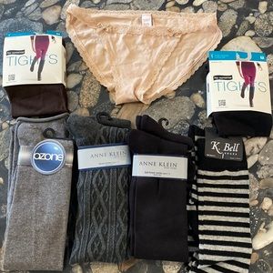 Bundle of knee socks, tights, and Victoria’s Secret underwear.